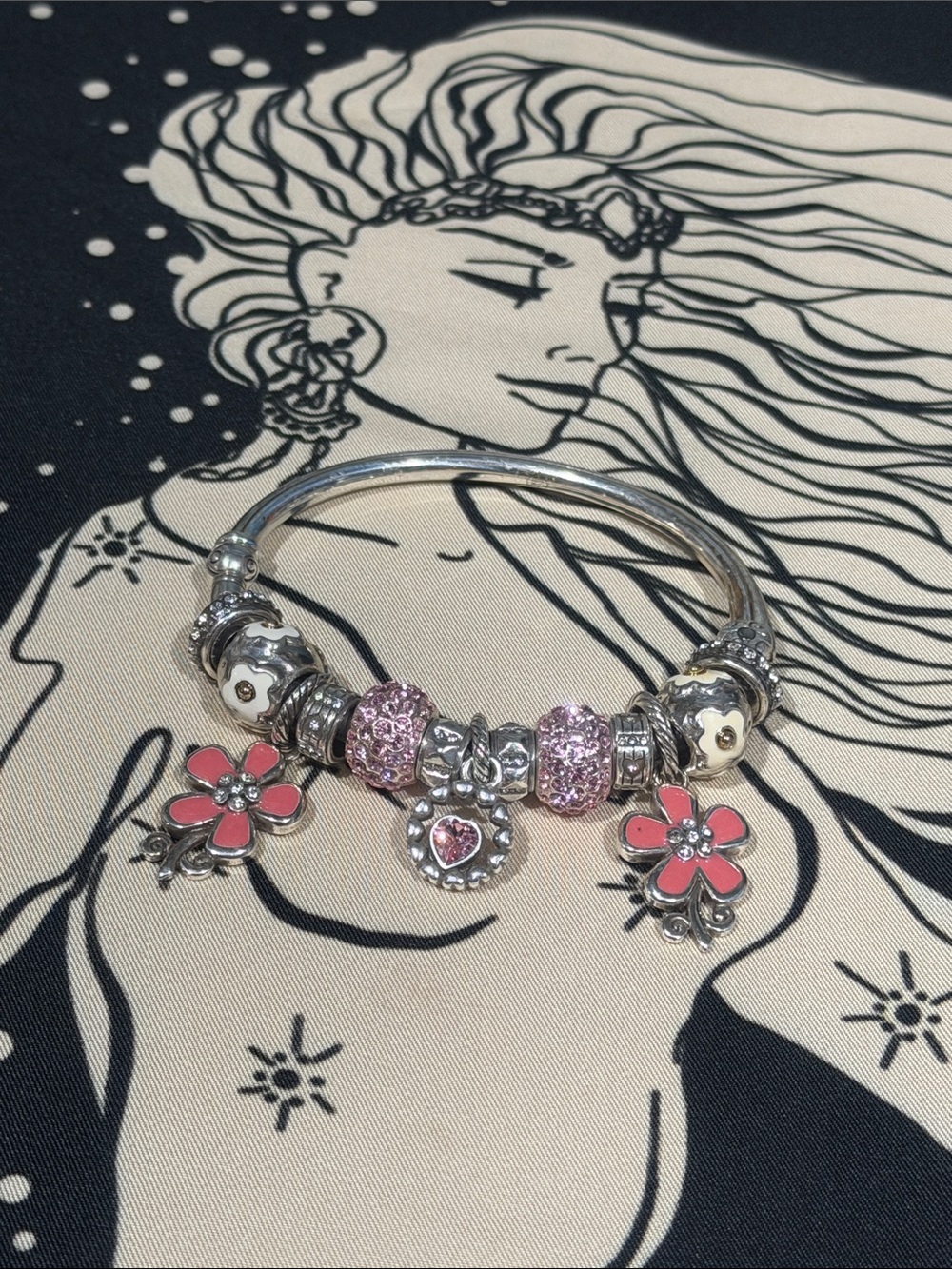 🦋🌸 BRIGHTON VINTAGE Silver Charms Bangle Bracelet! Great gift idea!